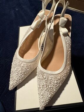 Steve Madden White Beaded Pointed-Toe Slingback Flats